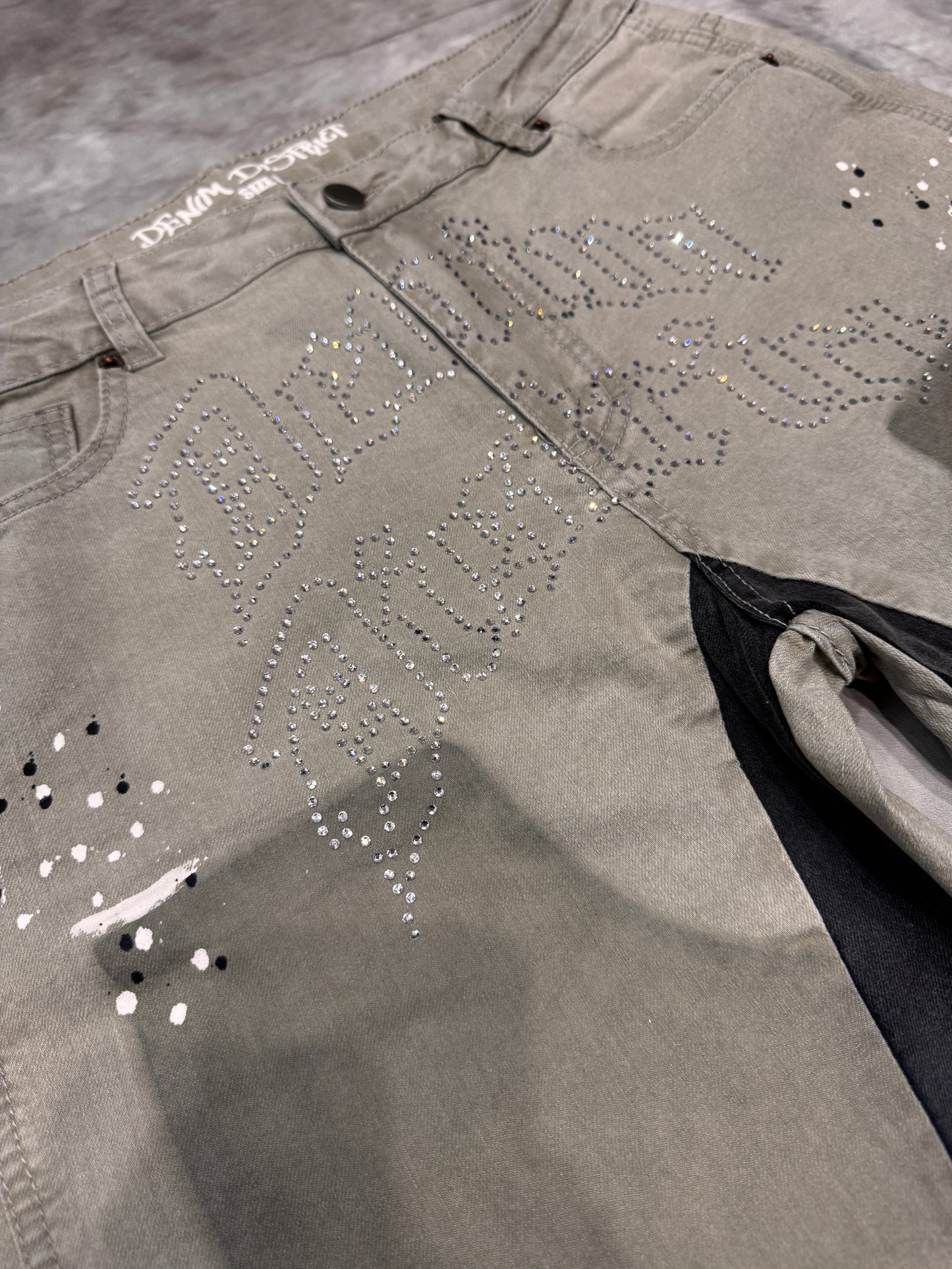Grey rhinestone denim