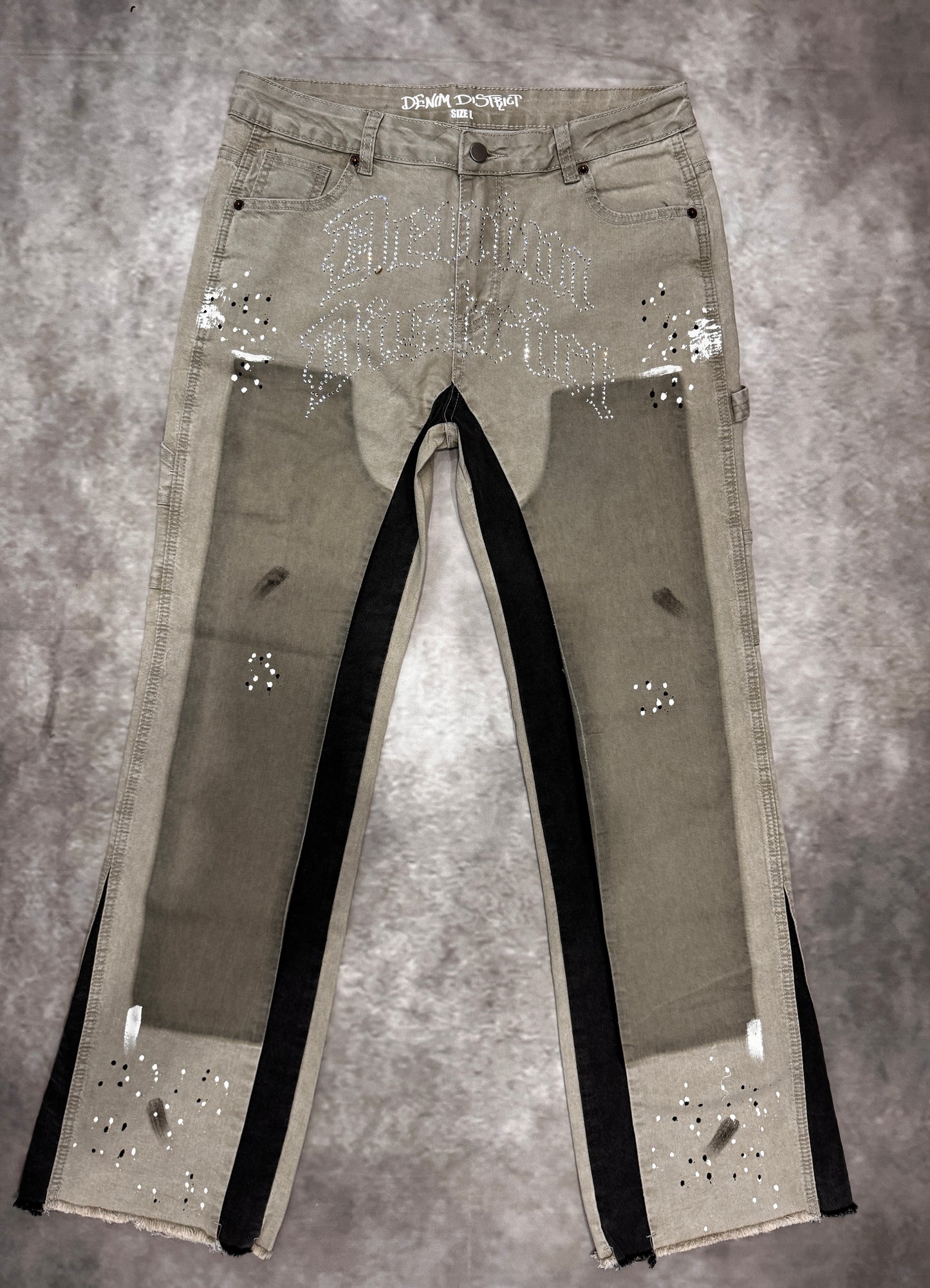 Grey rhinestone denim