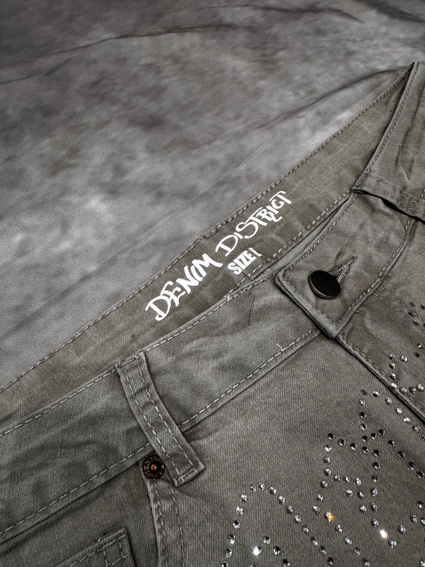Grey rhinestone denim