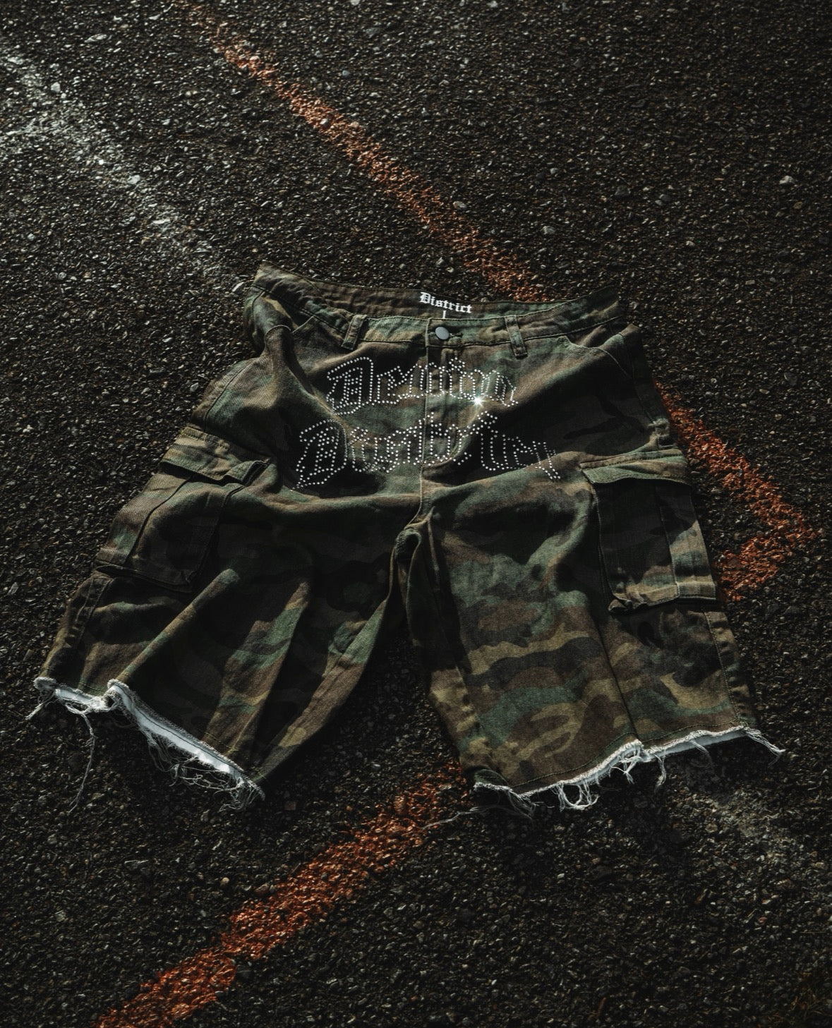 CAMO RHINESTONE SHORTS