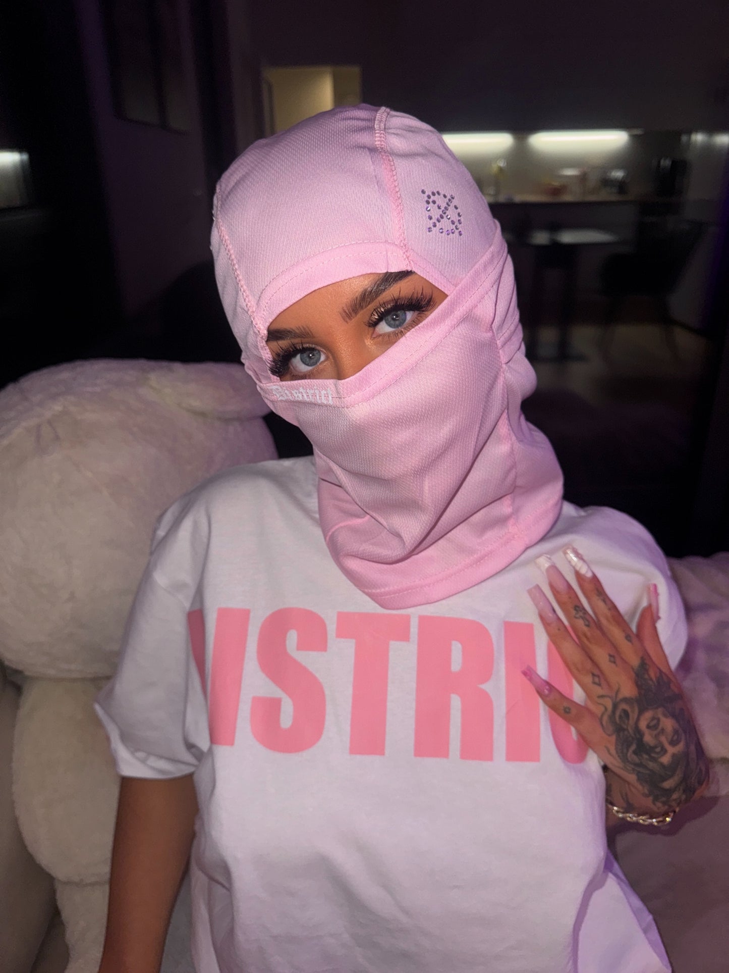 Pink rhinestone ski mask